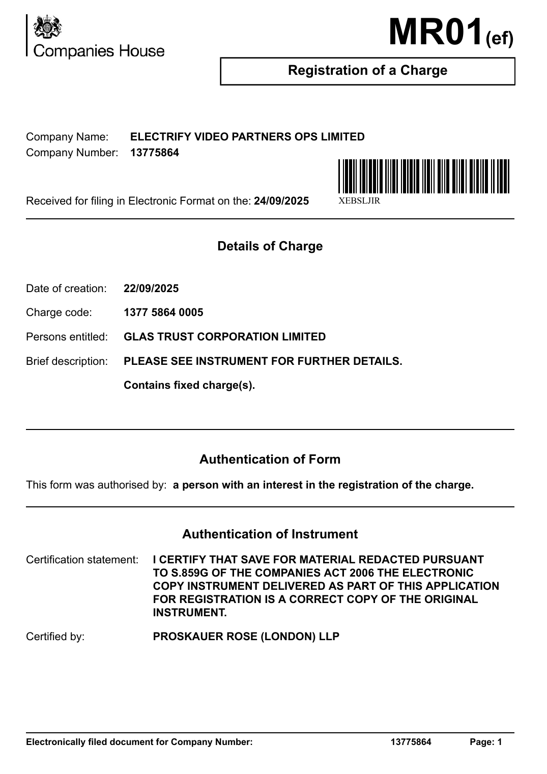 The registered charge